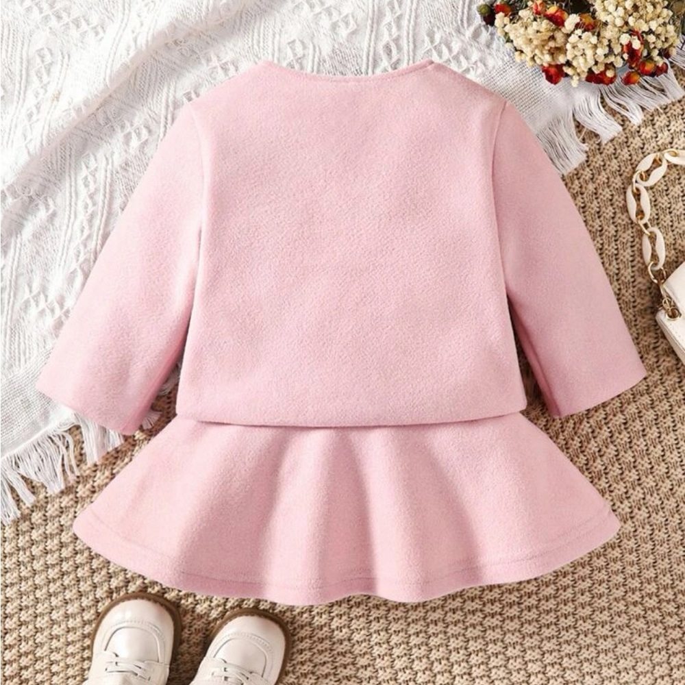 Toddler girls Bow Front pink Overcoat & Dress set - Picture 4 of 4